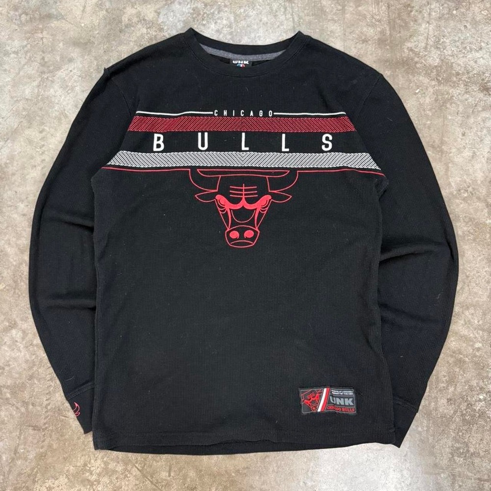 Vintage Chicago Bulls UNK NBA Waffle Knit Thermal Shirt Black Mens Large Y2K